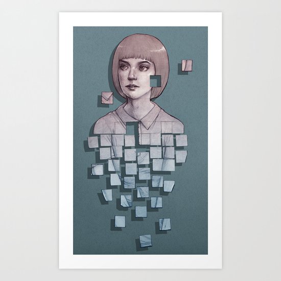 Portrait of pixelating girl Art Print