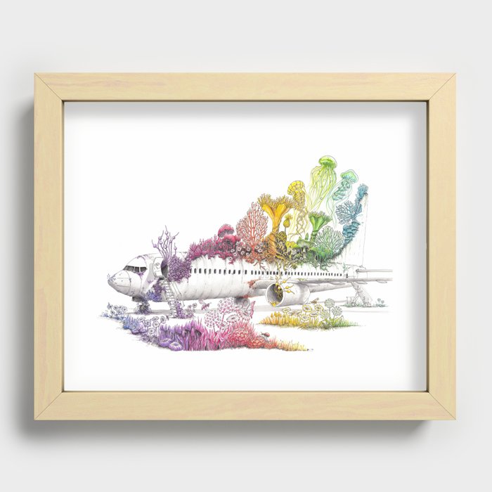 Long Landed - Plane Illustration - Rainbow Nature Recessed Framed Print