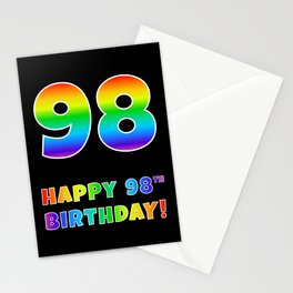 [ Thumbnail: HAPPY 98TH BIRTHDAY - Multicolored Rainbow Spectrum Gradient Stationery Cards ]