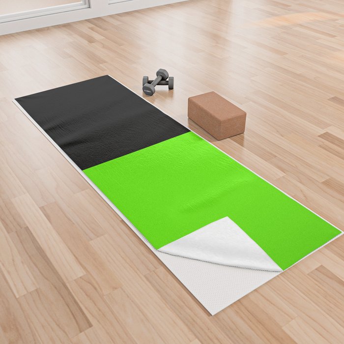 Black Bright Lime Green Color Block Yoga Towel