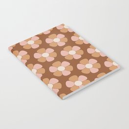 Pink and Brown Mid Century Floral Pattern Notebook
