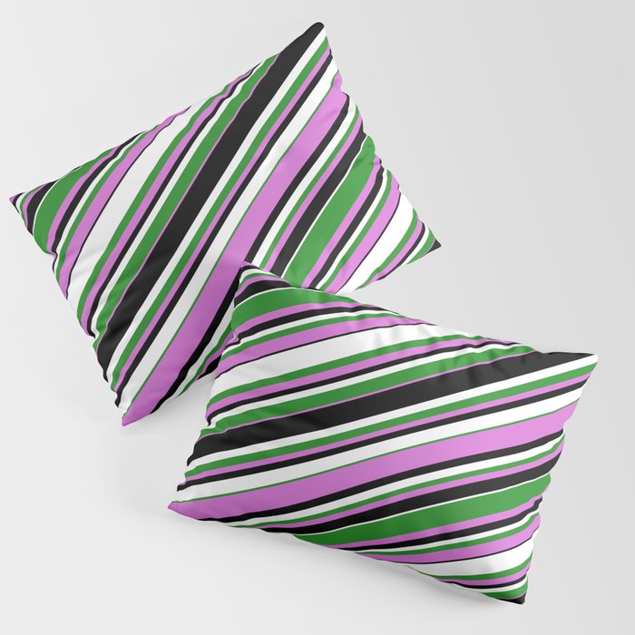 Forest Green, Orchid, Black & White Colored Striped/Lined Pattern Pillow Sham