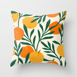 Vintage seamless pattern with mandarins. Trendy hand drawn textures. Modern abstract design Throw Pillow