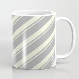 [ Thumbnail: Dark Gray & Beige Colored Striped/Lined Pattern Coffee Mug ]