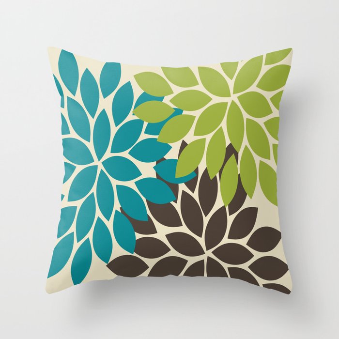 Bold Colorful Biege Brown Teal Green Dahlia Flower Burst Petals Throw Pillow By Trmdesign Society6