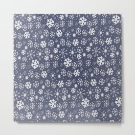 Snowflake Snowstorm In Midnight Blue Metal Print | Snowstorm, Christmasdecor, Snowflake, Graphicdesign, Blueandwhite, Freezing, Snow, Seasonal, Chrismassy, Pattern 