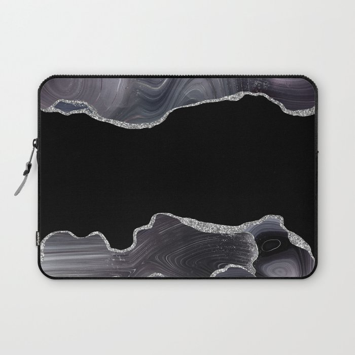 Black & Silver Glitter Agate Texture 03 Laptop Sleeve
