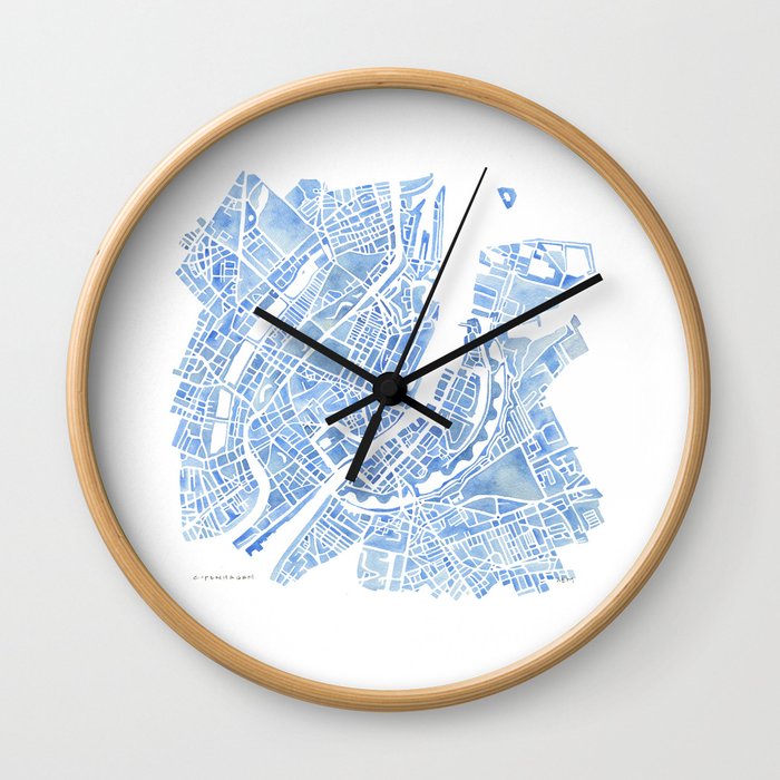 Copenhagen Denmark watercolor city map Wall Clock