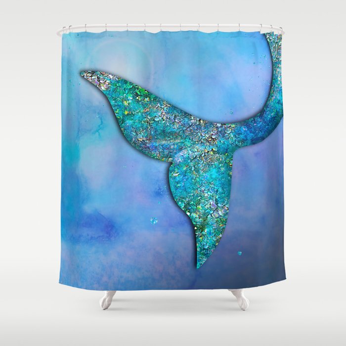 Sparkly Mermaid Tail Fin Shower Curtain By Christyne