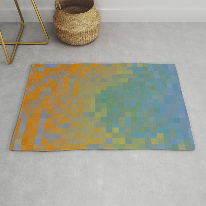graphic design geometric pixel square pattern abstract in blue orange Rug