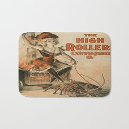 High Rollers Vintage Burlesque Roller Derby Bath Mat | Red, Lingerie, Sexy, Lobster, Graphicdesign, Skate, Boobs, Pinup, Tits, Redandblack 