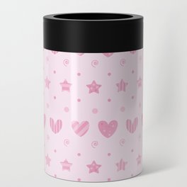 Hearts, stars and circles. Pink seamless pattern Can Cooler