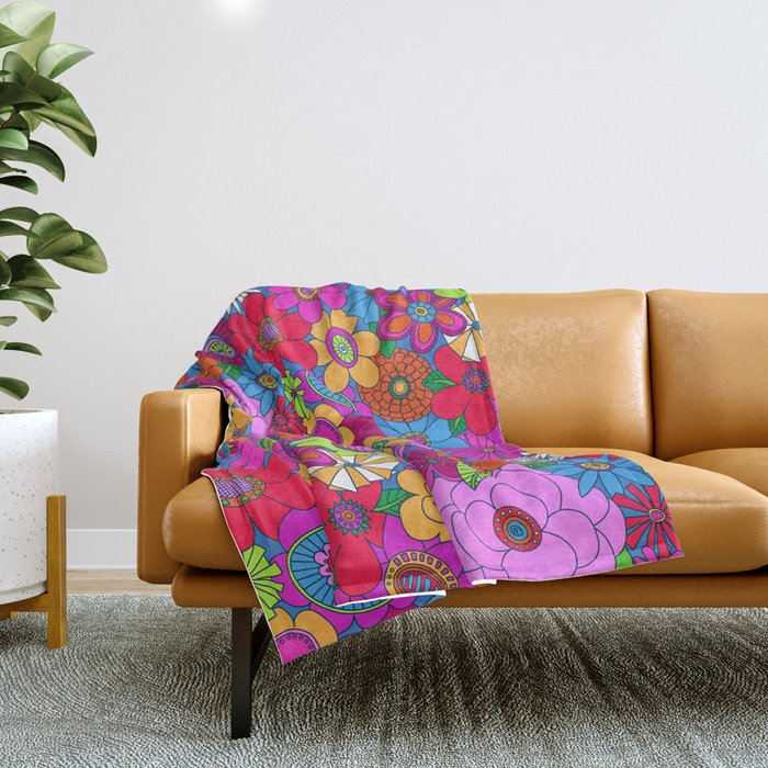 Moddy-Mod Floral (Brighter Version) by lalalamonique Throw Blanket