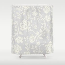 Antique White Roses Silhouette on Silver Grey Shower Curtain