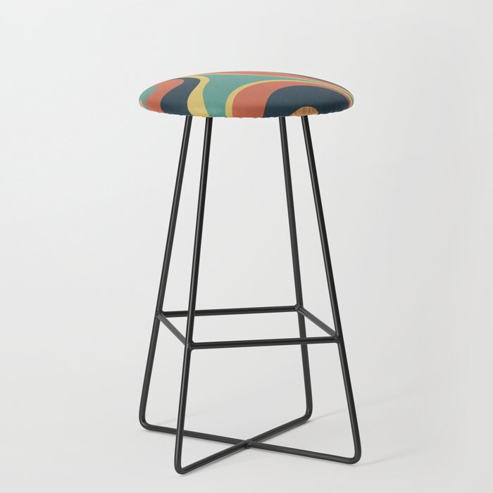 Psychedelic Retro Abstract in Charcoal, Teal, Yellow and Orange Bar Stool