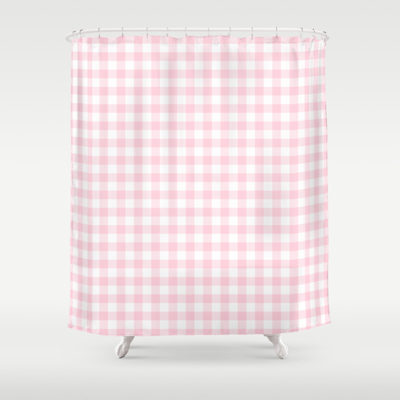 Light Soft Pastel Pink Cowgirl Buffalo Check Plaid Shower Curtain