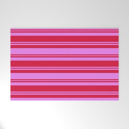 [ Thumbnail: Crimson and Violet Colored Stripes/Lines Pattern Welcome Mat ]