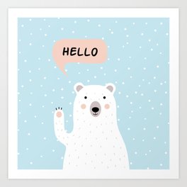 Cute Polar Bear in the Snow says Hello Art Print