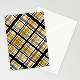 MCM Diagonal Plaid Pattern // Butterscotch, Gold, Gray, Black and White Stripes Stationery Card