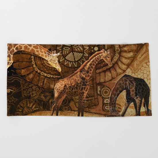 Three Giraffes Beach Towel