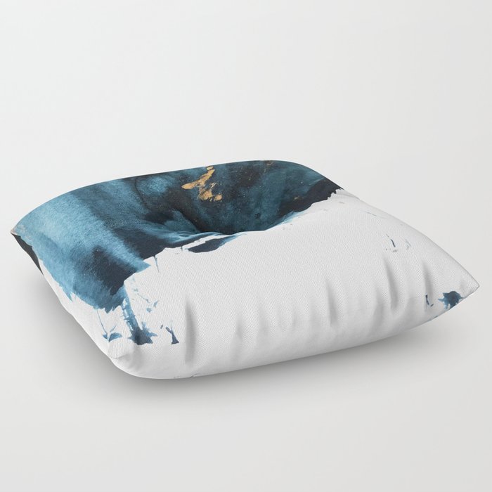 A Minimal Sapphire and Gold Abstract piece in blue white and gold by Alyssa Hamilton Art  Floor Pillow