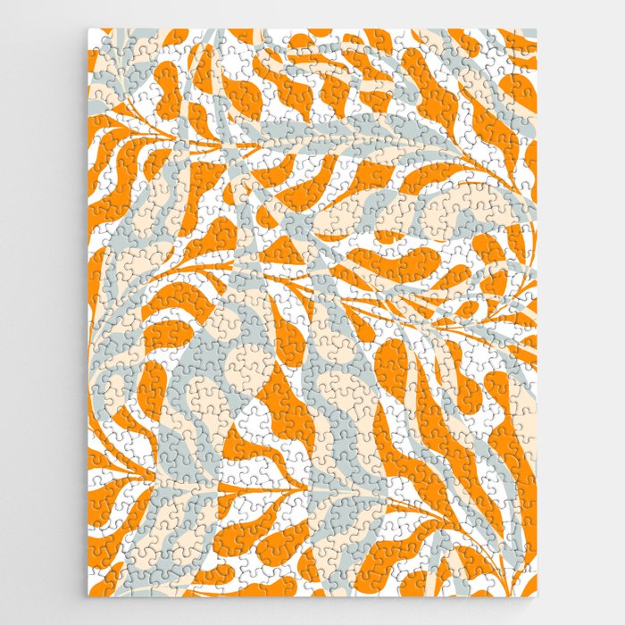 Liquid check retro abstract Pattern with Orange & Blue foliage Jigsaw Puzzle