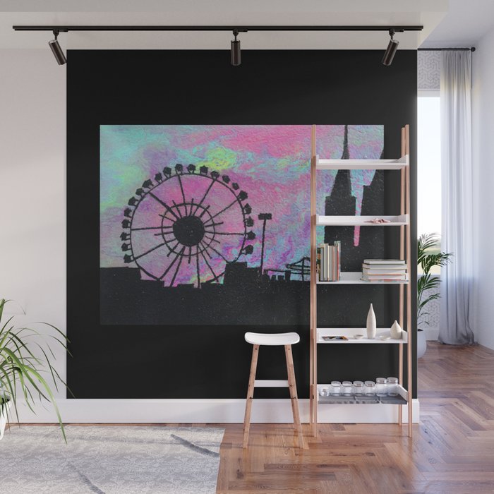 Ferris Wheel at Sunset Cityscape Silhouette Wall Mural