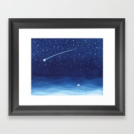 Falling star, shooting star, sailboat ocean waves blue sea Framed Art Print