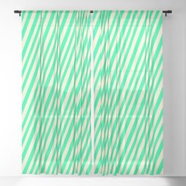 [ Thumbnail: Light Yellow and Green Colored Lined/Striped Pattern Sheer Curtain ]