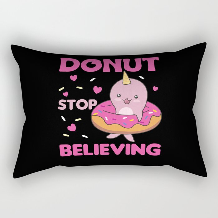 Cute Narwhal Funny Animals In Donut Pink Rectangular Pillow