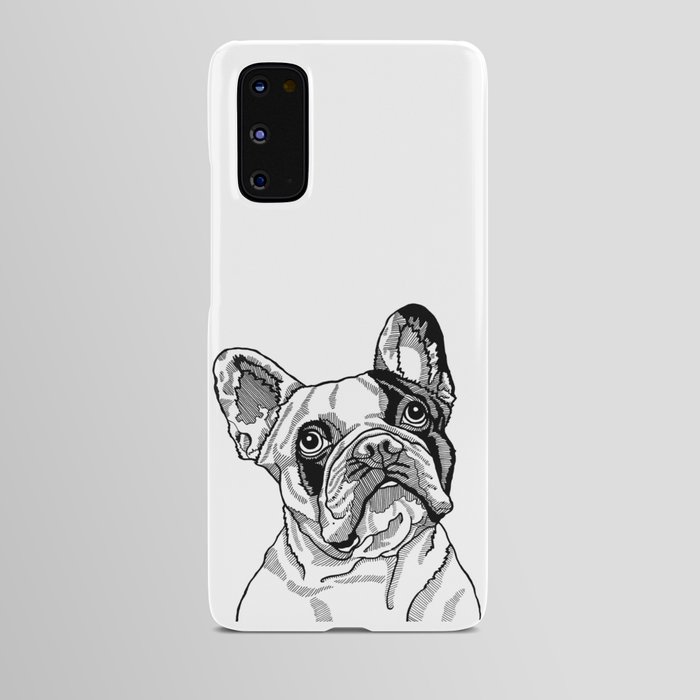Cute Little French Bulldog Line Drawing, Black and White Portrait of a Frenchie Android Case