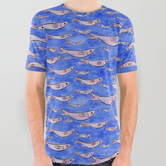 Blue fish All Over Graphic Tee