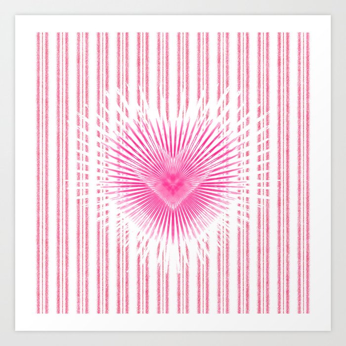 Starburst Valentine Heart on Soft Pink Stripe Art Print