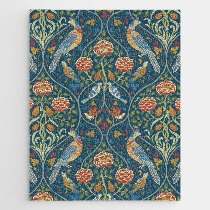 Roses and Birds Vintage Pattern (Blue) by William Morris Jigsaw Puzzle
