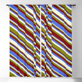 [ Thumbnail: Green, Maroon, Royal Blue, and Beige Colored Stripes/Lines Pattern Blackout Curtain ]