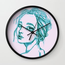 Blue Girl in a Pink Circle Wall Clock