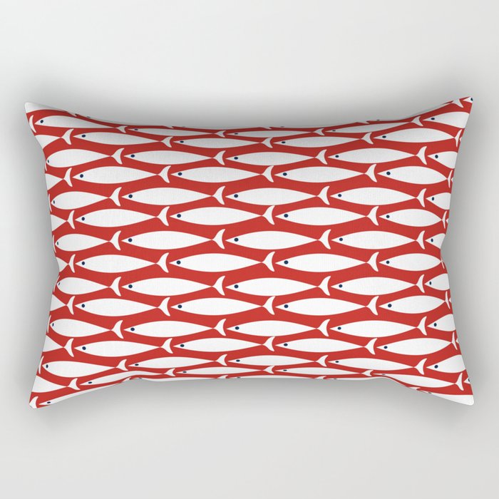 Mid Century Modern Fish Pattern in Red White and Nautical Navy Blue Rectangular Pillow