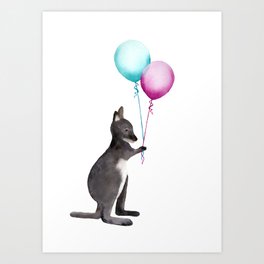 Wallaby With Balloons Art Print