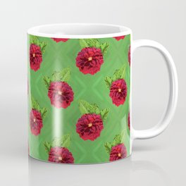 seamless pattern with red dahlia flowers and green background Coffee Mug