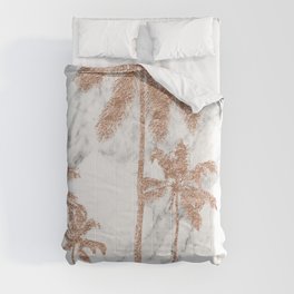 Rose gold palms on marble Comforter