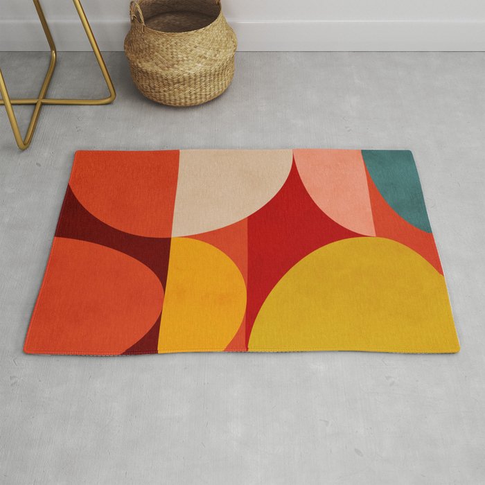 shapes of red mid century art Rug