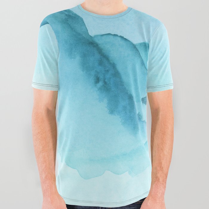 Soft Blue Mountain Landscape All Over Graphic Tee