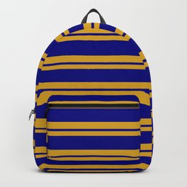 [ Thumbnail: Goldenrod & Blue Colored Striped/Lined Pattern Backpack ]