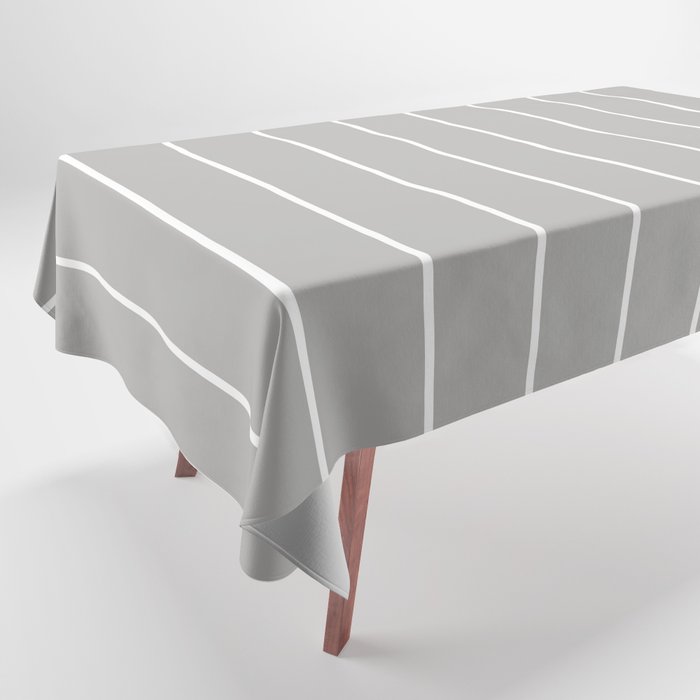 Minimalist Pin Stripes in White on Dove Gray Tablecloth