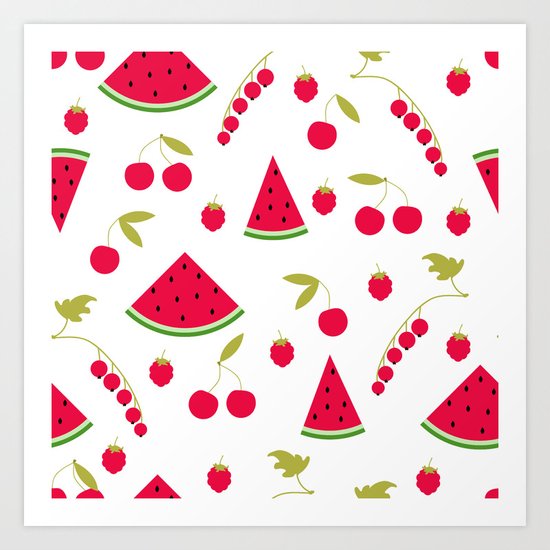 Pattern watermelon cherry raspberry currant Art Print