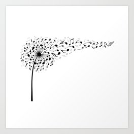 Music dandelion with flying musical notes Art Print