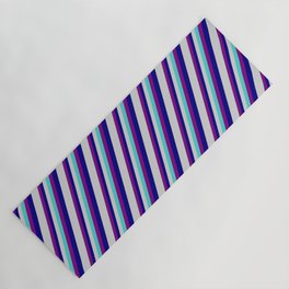 [ Thumbnail: Turquoise, Purple, Blue, and Light Grey Colored Striped/Lined Pattern Yoga Mat ]