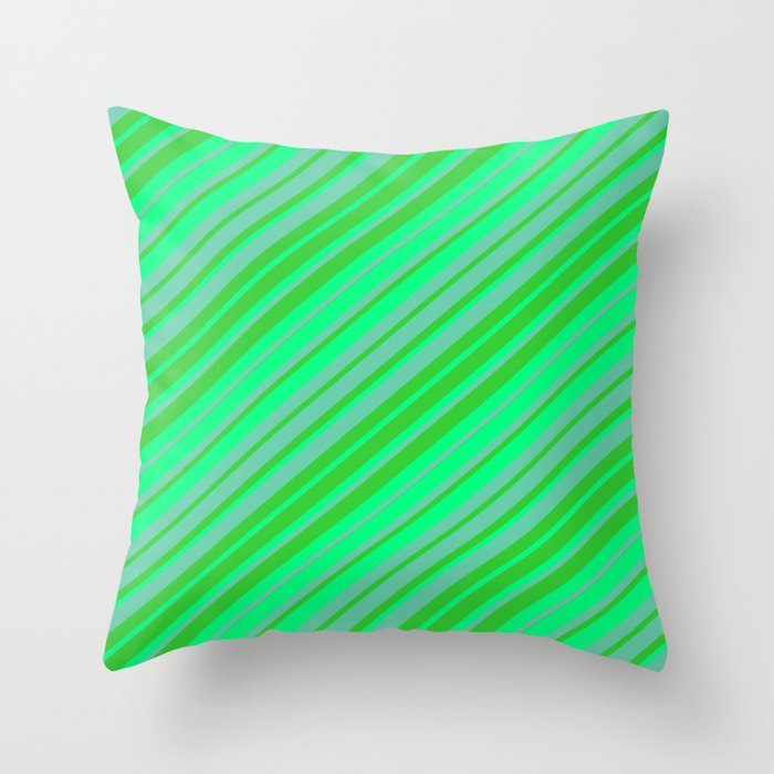 Aquamarine, Lime Green & Green Colored Striped/Lined Pattern Throw Pillow