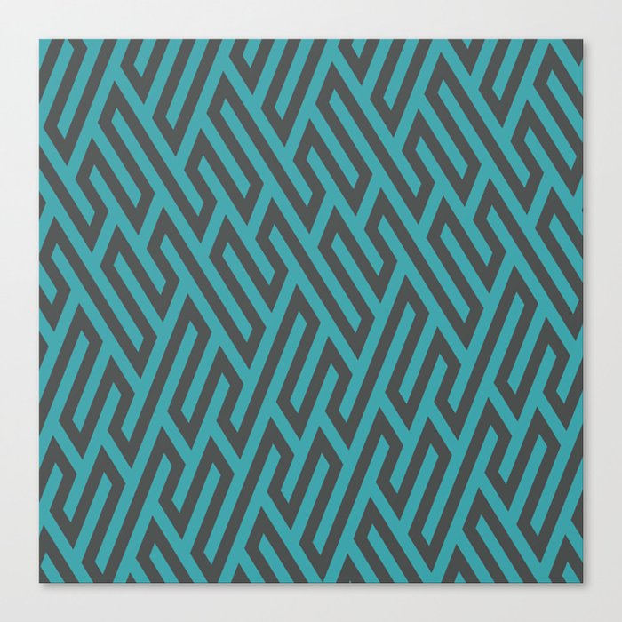 Teal Blue Mid Century Geometric Abstract Retro Pattern Canvas Print