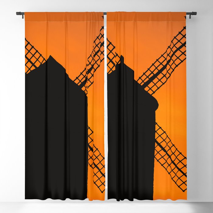 Spain Photography - Silhouette Of A Windmill Under The Orange Sky  Blackout Curtain